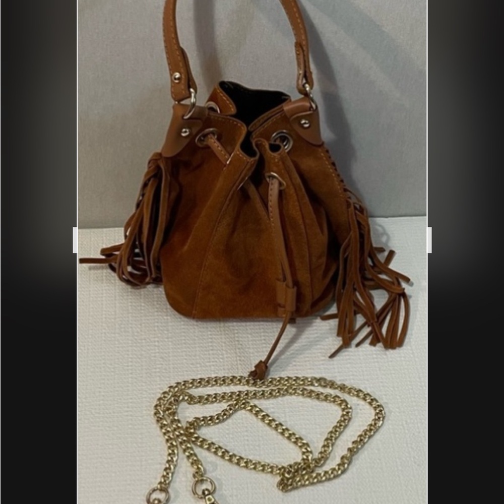 Anna Paola suede , genuine leather fringe bucket bag - Picture 4 of 13